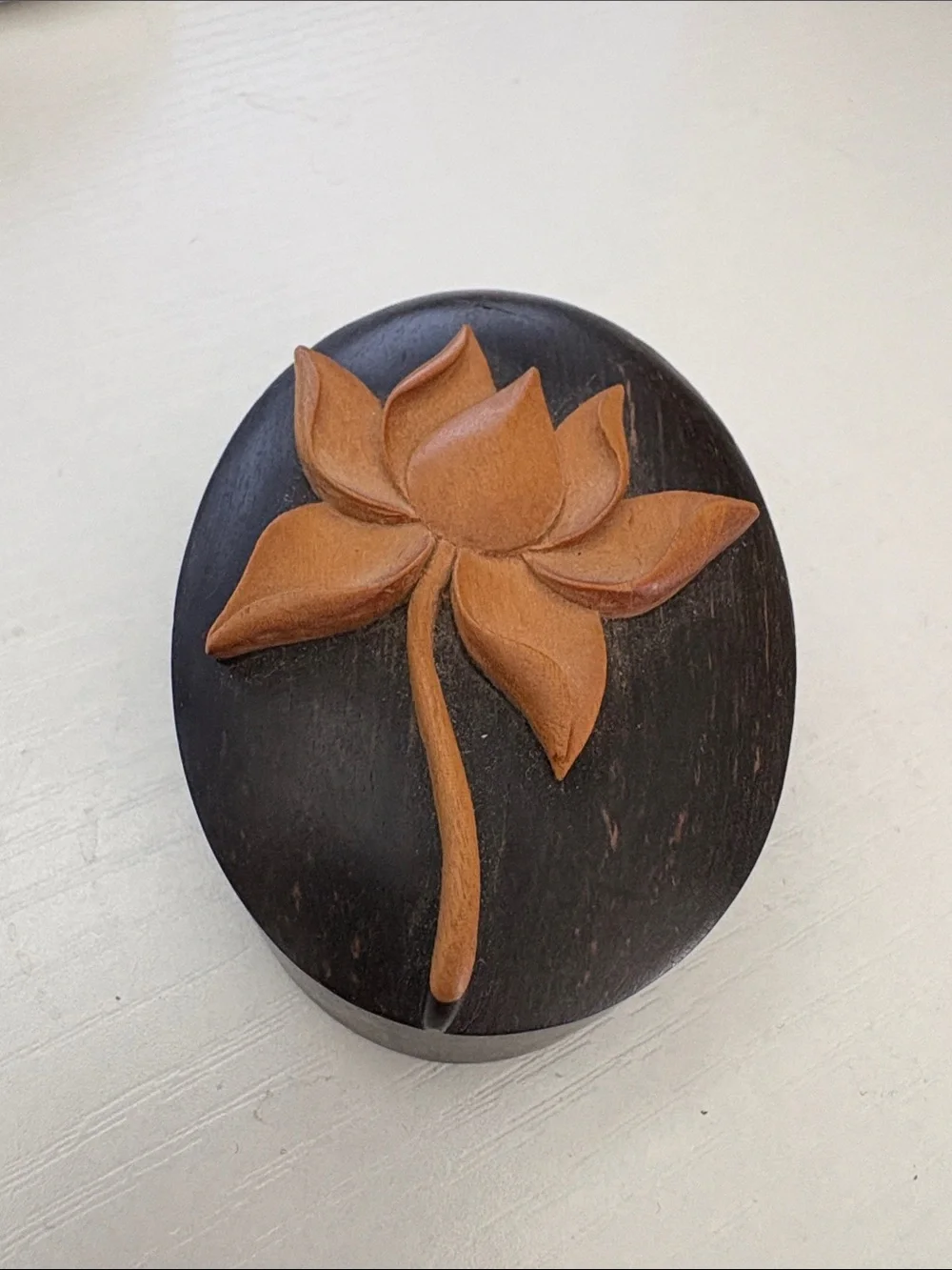 Hand-Carved Brown Lotus Wood Decorative Block
